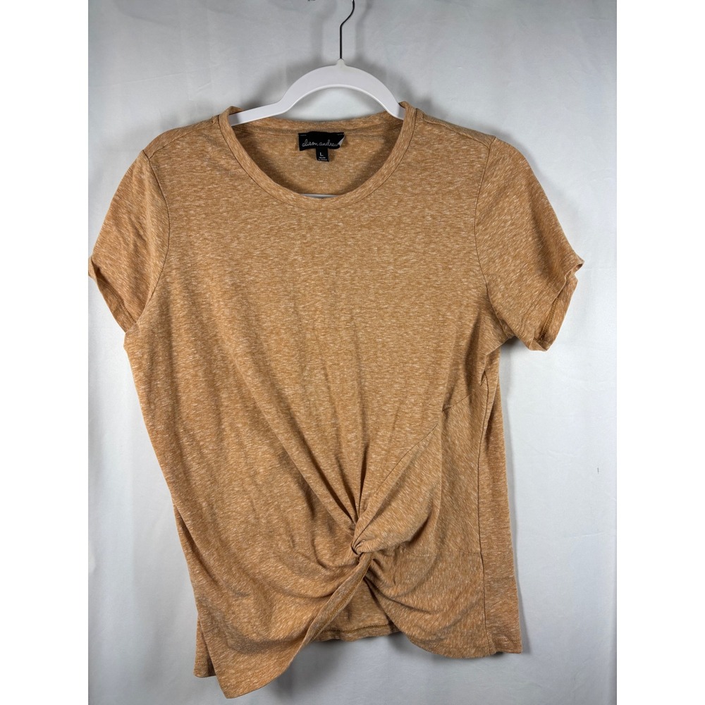 Alison‎ Andrews Women Mustard Yellow Heather Twist Front Knot T-Shirt Large